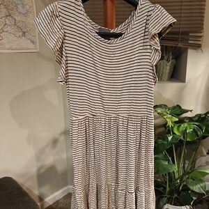 Olivia Rae Black and White Striped Midi Dress